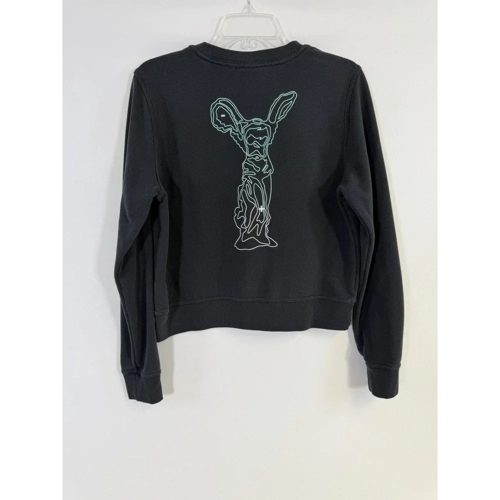VTG Nike‎ Sweatshirt Womens M Black Long Sleeve Center Swoosh Graphic Back Crew